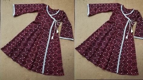 Angharka Style Frock Pakistani, Angrakha Style Kurti For Kids, Angrakha Design Frock, New Style Frock Design, Angrakha Style Frock Pakistani, Angharka Style Kurti, Stiching Ideas Frock, Angrakha Frock Design, Angarkha Kurti Pattern