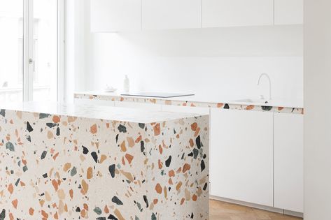 Dzek Terrazzo Kitchen Island, Max Lamb, Kitchen Minimalist, Classic Cabinets, Rammed Earth Homes, Charred Wood, Est Living, Volcanic Ash, All White Kitchen