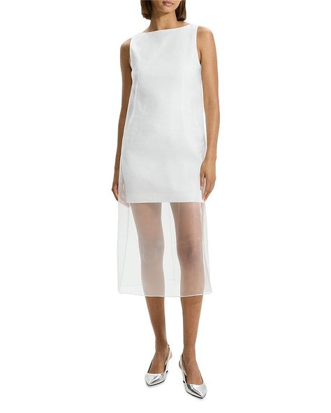 Theory Organza Layer Mini Shift Dress Women - Bloomingdale's Shift Wedding Dress, Organza Overlay, Luxury Sportswear, Theory Dress, Womens Shift Dresses, Fashion Wishlist, Little White Dresses, Mini Shift Dress, White Midi Dress