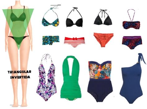 Swimwear For Inverted Triangle Shape, Inverted Triangle Bathing Suits, Inverted Triangle Swimwear, Inverted Triangle Body Type, Rectangle Body Shape Outfits, Inverted Triangle Fashion, Triangle Body Shape Outfits, Apple Body Shape Outfits, Inverted Triangle Outfits