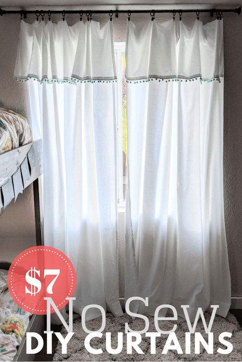 No Sew DIY Curtains out of bed sheets. Easy DIY tutorial for boho style curtains that cost around $7 each to put together.  #diycurtains #bohocurtains #nosew Diy Bedroom Curtains, Boho Style Curtains, Sew Curtains, Curtain Tutorial, Sheet Curtains, Curtains Diy, Diy Curtain, Homemade Curtains, Girls Bedroom Furniture