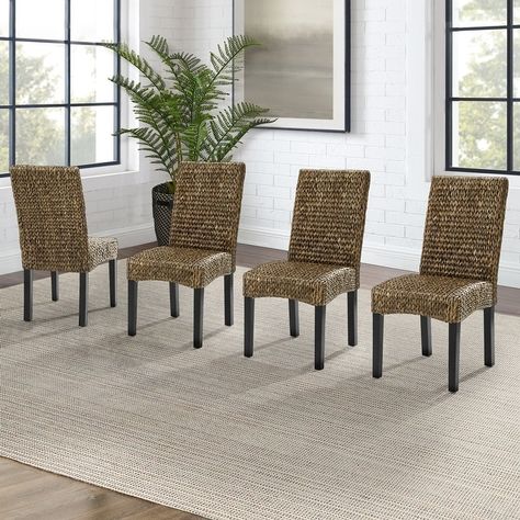 Edgewater Water Hyacinth Seagrass/ Wood Dining Chair (Set of 4) - 24"x18.75"x37.38" - Bed Bath & Beyond - 34609567 Seagrass Dining Chairs, 4 Dining Chairs, Water Hyacinth, Upholstered Side Chair, Wood Dining Chairs, Dining Room Bar, Furniture Dining Chairs, Side Chairs Dining, Bar Furniture