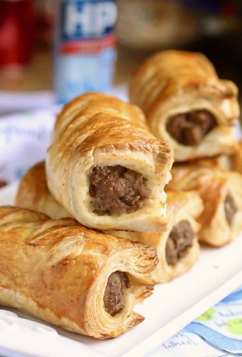 Sausage rolls and HP Sauce Sausage Rolls Recipe, Apple Sausage, Kids Party Food, Flaky Pastry, Sausage Rolls, Pork Sausage, French Onion, Crescent Rolls, Puff Pastry