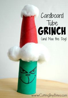 Cardboard Tube Grinch and Max the Dog.  Toilet paper roll Christmas craft for kids in preschool and kindergarten to use with the Dr. Seuss book How the Grinch Stole Christmas!  EASY! Toilet Paper Roll Book Character, December Homeschool, Grinch Activities, Toilet Paper Roll Christmas, Paper Roll Christmas, Grinch Crafts, Dr Seuss Crafts, Seuss Crafts, Christmas Easy