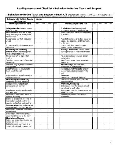 Fountas-Pinnell-Reading-Assessment-Checklist-all-levels Reading Comprehension Checklist, Reading Checklist For Students, Guided Reading Assessment, Reading Assessment 3rd, Guided Reading Lesson Plan Template, Fountas And Pinnell Levels, Fountas And Pinnell, Reading Interventionist, Guided Reading Lesson Plans