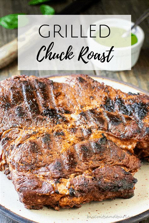 Not your Mama’s Pot Roast! This Grilled Chuck Roast has a flavor-filled marinade and is then grilled to smoky perfection. Beef chuck roast is a cut of meat that most of us in the south grew up with. And we love it. Pot roast with carrots and potatoes was a staple on our tables many Sundays after church. It made pan drippings that were the base for a perfect brown gravy. Chuck Roast Grilled, Grilled Chuck Roast, Gullah Recipes, Pot Roast With Carrots, Roast Steak, Chuck Roast Recipes, Grilled Recipes, Grilled Roast, Beef Chuck Roast