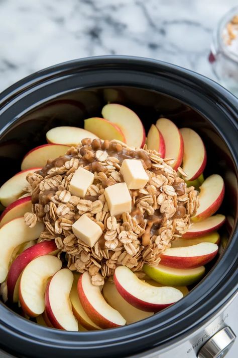 A photo of a  Crockpot Apple Crisp a Crockpot Dessert Recipe Healthy Crockpot Snacks, Apple Recipes In Crockpot, Crockpot Apple Cobbler With Fresh Apples, Fresh Apple Crockpot Recipes, Apples In Crockpot Easy, Applecrisp Crockpot, Slow Cooker Baked Apples, Crock Pot Cinnamon Apples, Crock Pot Baked Apples