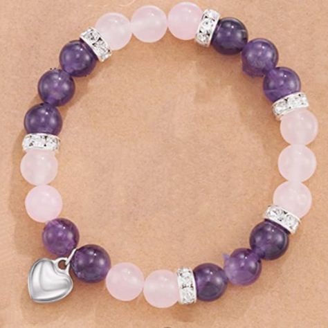 Pale Pink And Purple Heart Bracelet Material: Agate Pink And Purple Bracelet, Purple Bracelet Ideas, Bracelets Business, Turquoise Beaded Bracelets, Pulseras Aesthetic, Glass Bracelets, Fendi Bracelet, Glass Beads Bracelet, Boho Cuff Bracelet