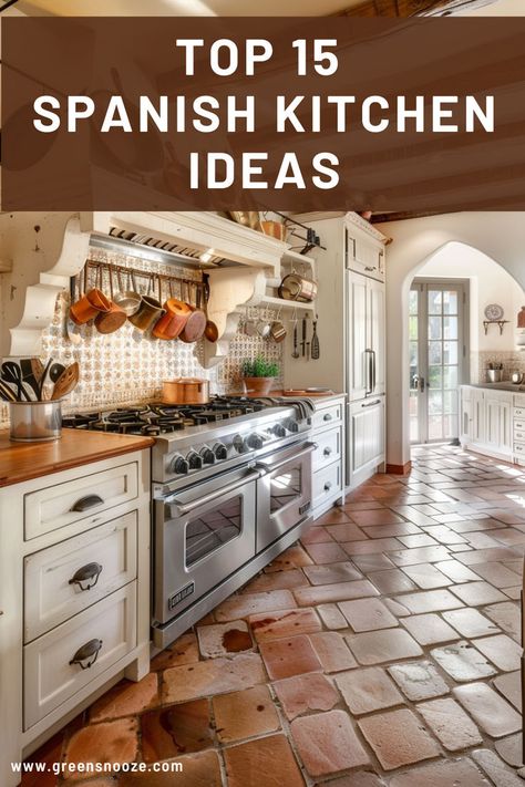 kitchen inspo, kitchen inspiration, kitchen decor, Spanish kitchens,  Spanish kitchen ideas Small Spanish Kitchen Design, Mexican Kitchen Modern, Portugal Kitchen Design, Modern Spanish Kitchen Design, Mexican Backsplash Kitchen, Modern Spanish Colonial Kitchen, Spaniard Style Kitchen, Kitchen With Saltillo Tile Floor, Spanish Mission Style Kitchen