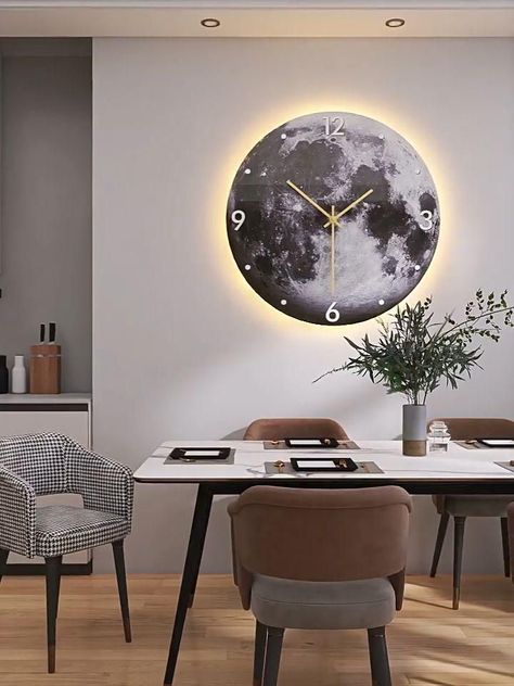 Aesthetic Wall Painting, Contemporary Living Room Art, Wall Clock Ideas, Wall Clock Design Ideas, Large Wall Clock Decor, Clock Design Ideas, Clock Ideas, Living Room Clocks, House Interior Design Styles