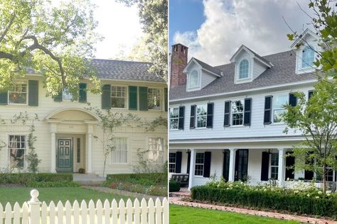 Couple Buys House, Turns Property into Dream Home Inspired by Favorite Movie, Father of the Bride (Exclusive) Father Of The Bride House, The Bride Movie, Front Porch Swing, Black Shutters, Brick Walkway, Build A House, Celebrity Homes, Brick Pavers, Favorite Movie