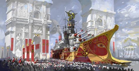 ArtStation - 20th Century Roman Navy, Chaehyeon Ra Alternate History, 판타지 아트, Military Art, Fantasy Inspiration, Dieselpunk, World Art, Sci Fi Art, Ship Art, Fantasy Artwork