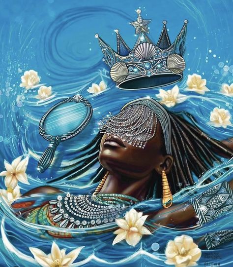 Yemoja Orisha Goddesses, Feminine Divinity, Yemaya Orisha, Orishas Yoruba, Black Power Art, Afrofuturism Art, African Mythology, African Inspired Decor, African Goddess