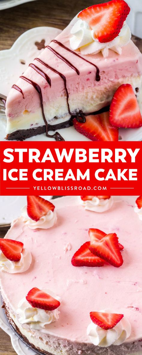 Ice Cream Cake Recipes, Strawberry Ice Cream Cake, Happy Easter Wallpaper, Homemade Strawberry Ice Cream, Whipped Cream Topping, Dessert Strawberry, Homemade Ice Cream Cake, Dessert Oreo, Ice Cream Cake Recipe