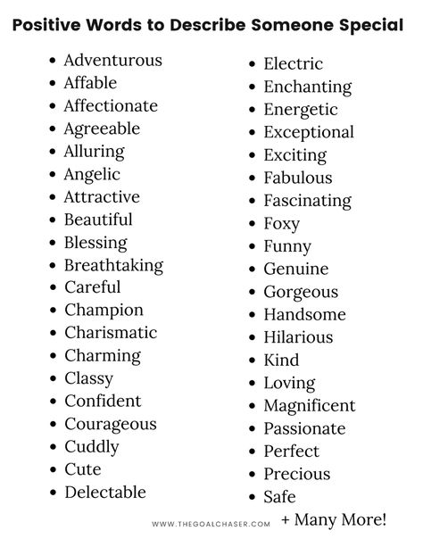 Positive Words to Describe Someone Special - List & Image Words To Describe Feelings, Words To Describe Love, Personality Adjectives, Positive Adjectives, Positive Personality Traits, Describe Someone, Author Dreams, Describe Feelings, Describing Words