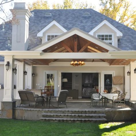 Covered Patio On New House - Photos & Ideas | Houzz Small Covered Patio, Patio Addition, Backyard Covered Patios, Hot Tub Patio, Covered Patio Design, Covered Back Patio, Outdoor Covered Patio, Porch Addition, Patio Fireplace