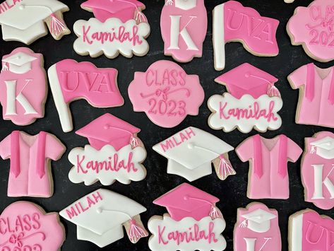 Pink And Orange Graduation Cookies, Pink Western Graduation Party, Pink Grad Cookies, Pink And Orange Cookies, Pink Graduation Cookies, Pink And Orange Graduation Party, Hot Pink Graduation Party, Pink Graduation Party Decorations, Taylor Graduation