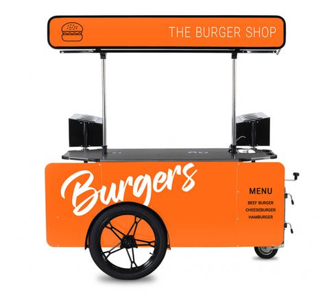 Burger Cart Design, Burger Kiosk, Burger Stall, Street Food Cart, Food Carts For Sale, Burger Stand, Food Stall Design, Gerobak Dorong, Bike Food