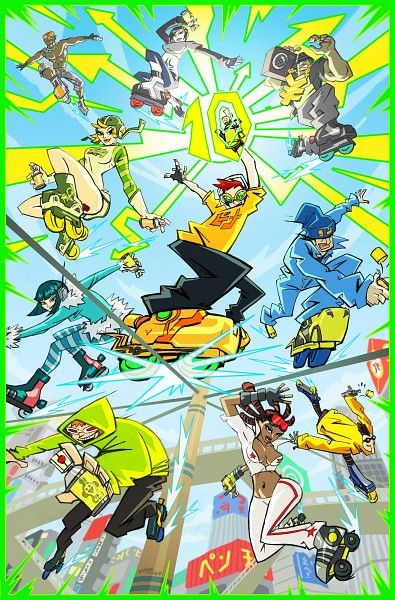 I really love the art style for Jet Set Radio, so vibrant! Geeky Wallpaper, Jet Set Radio, Air Gear, 5 Anime, Video Game Art, Funky Art, Jet Set, Drawing Inspiration, Anime Images