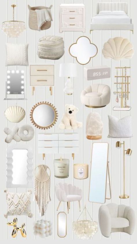 Clean room inspo #🤍🤍🤍 Relaxing Room Aesthetic, Gold And White Room Aesthetic, Bedroom Inspo Clean Girl, Aethstetic Rooms Ideas, Astetic Rooms For Teens, It Girl Room Decor, Clean Girl Decor, Cleangirlaesthetic Room, Vanila Gril Room