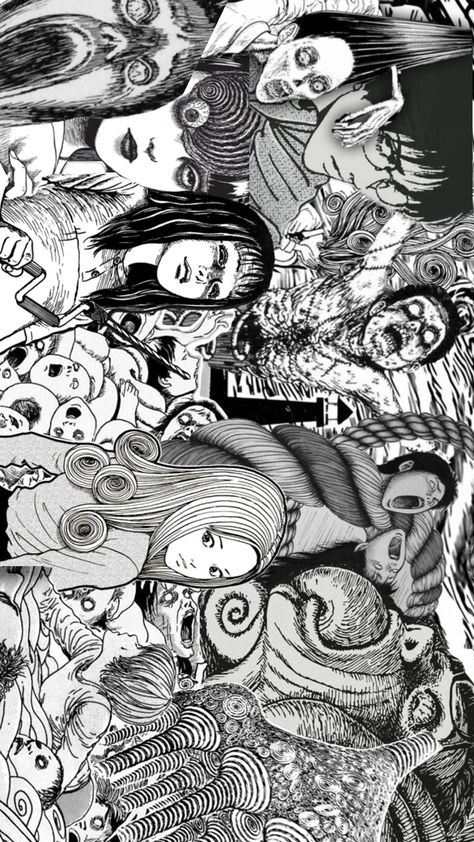 made this to print onto a polaroid but it actually turned out pretty good! Junji Ito Art Wallpaper, Walpapers Cute, Japanese Horror, Cute Laptop Wallpaper, Desktop Wallpaper Art, Type Illustration, Mac Wallpaper, Junji Ito, Hippie Wallpaper