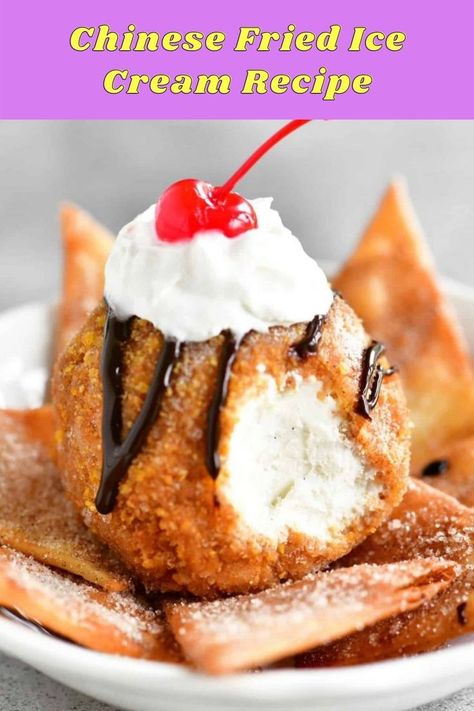 Chinese fried ice cream recipe is one of the most traditional Chinese dishes. Famous globally, it is a cuisine loved by grownups and kids, thanks to the crunchy and deep fried ice cream batter. The batter encloses the ice cream. #chineseicecream #deepfriedicecream #icecreamlovers #homemadeicecream Fried Ice Cream Recipe, Deep Fried Desserts, Honey Whipped Cream, Funnel Cake Recipe, Fried Dessert, Gunny Sack, Food Near Me, Ice Cream Mixture, Fried Ice Cream