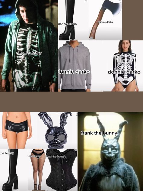 Donnie Darko And Frank, Donnie Darko Skeleton Costume, Hot Horror Costumes, Donnie Darko Costume Couple, Donny Darko Costume, Frank The Bunny Costume, Donnie Darko Couple Costume, Donnie Darko Cosplay, Frank Donnie Darko Costume