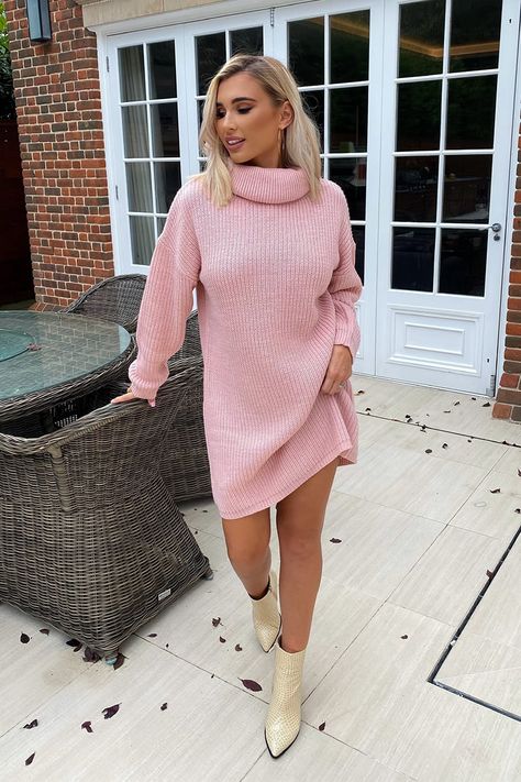 Pink Sweater Dress Outfit, Jumper Dress Outfit, Knitted Dress Outfit, Billie Faiers, Pink Knit Dress, Pink Oversized Sweater, Pink Sweater Dress, Womens Knitwear, Sweater Dress Oversized