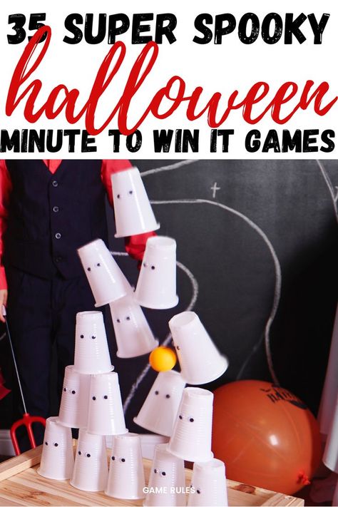 halloween minute to win it Halloween Games For Kids Age 8, Halloween Bowling Game, Halloween Minute To Win It Games Classroom, Halloween Games For High Schoolers, Halloween Games For Elementary Kids, Halloween Games For Groups, 1st Grade Halloween Games, Halloween Games Classroom, Halloween Games For 3rd Grade Party