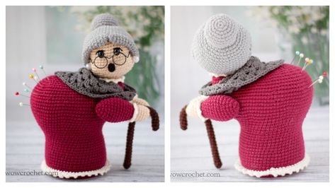 Crochet Granny Pin Cushion, Granny Pin Cushion, Grandma Crochet Pattern, Crochet Grandma Doll Free Pattern, Crochet Pin Cushion Pattern Free, Crochet Pin Cushion, Grandma Crochet, Cushion Crochet Pattern, Granny Dolls