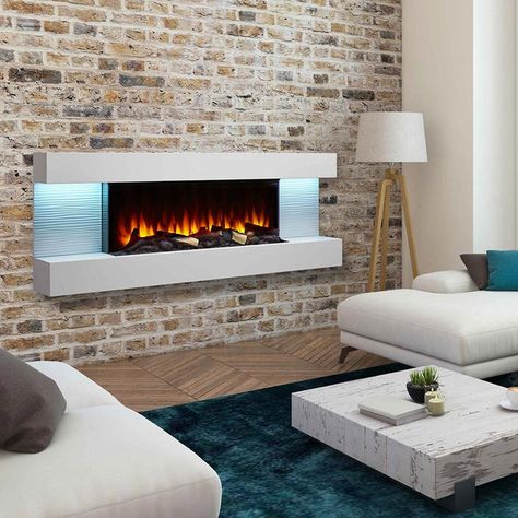 Shop our selection of electric fireplaces and inserts. Terrific value and styling with realistic flame effects. Available in different types and styles to suit your needs. Electric Fireplace Wall Mount, Fireplace Wall Mount, Fireplace Stand, White Electric Fireplace, White Mantel, Electric Fireplace Wall, Timber Logs, Mantel Surround, Floating Mantel