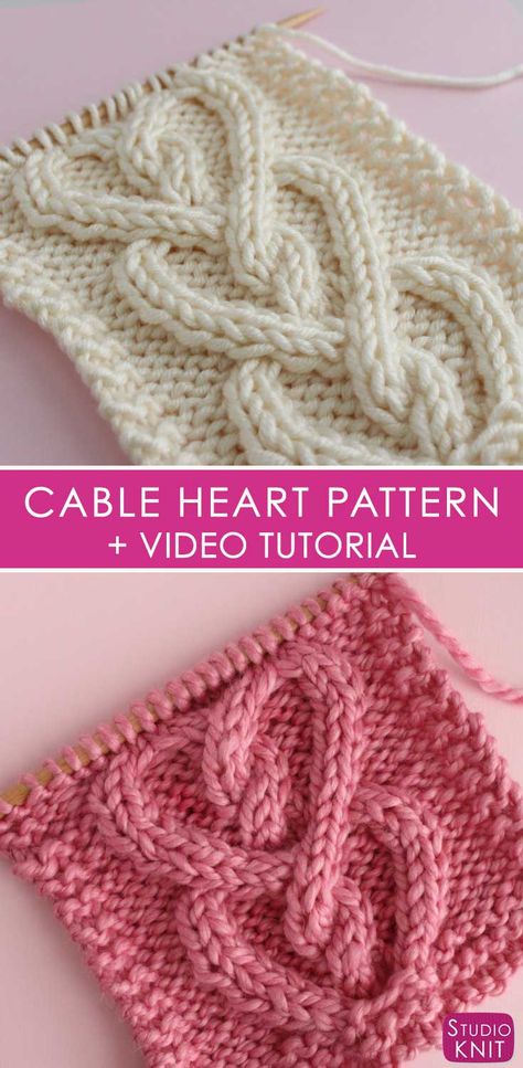 How to Knit a Cable Heart | Free Knitting Pattern + Video Tutorial by Studio Knit Cable Design Knit Patterns, Knit Unicorn Pattern Free, Cable Knitting Chart, Small Knitting Ideas, Olive You, Colorful Knitting, Diy Tricot, Cable Knitting Patterns, Studio Knit