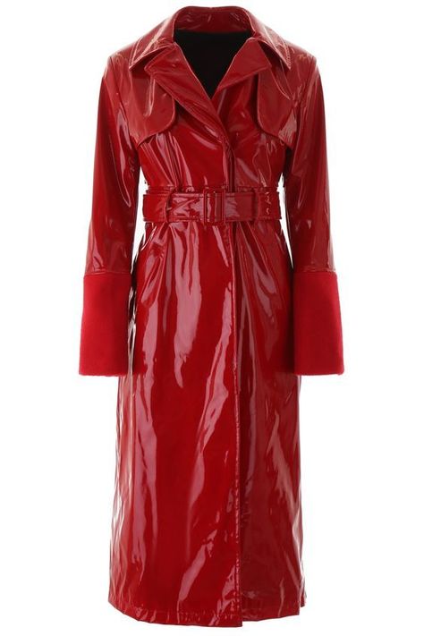 Vinyl Trench Coat, Trendy Winter Coats, Red Notice, Rain Coats, Celebrities Leather Jacket, Red Rain, Leather Trench, Leather Trench Coat, Rain Coat