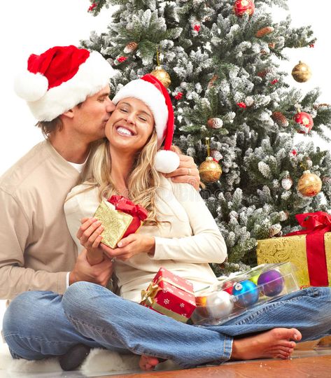 Christmas couple. Young happy couple near a Christmas tree. Over white backgroun , #Ad, #Young, #couple, #Christmas, #happy, #background #ad Couple Christmas Pictures, Christmas Couple Photos, Christmas Couple Pictures, Xmas Couple, Christmas Poses, Christmas Tree Pictures, Christmas Photo Ideas, Christmas Pj, Family Christmas Pictures