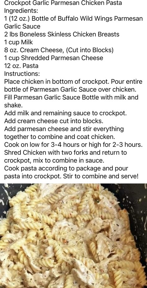 Garlic Parmesan Chicken Noodles Parmesan Garlic Wing Sauce Chicken Pasta, B'dubs Garlic Parmesan Chicken, Crockpot Parmesan Garlic Chicken, Bww Parmesan Garlic Chicken Pasta, Buffalo Wild Wings Garlic Parmesan Pasta, Chicken Tenders Crockpot, Parm Pasta, Apartment Recipes, Garlic Chicken Pasta