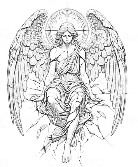 Arcangel Tattoo, Angle Tattoo, Cross With Wings, Heaven Tattoos, Lion Tattoo Sleeves, Tarot Tattoo, Statue Tattoo, Cartoon Character Tattoos