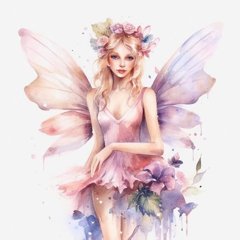 Premium AI Image | Watercolor illustration of a fairy with flowers on her head Fairy Clipart, Enchanted Fairies, Fairy Images, Green Fairy, Cicely Mary Barker, Personalized Greeting Cards, Forest Fairy, Fairy Art, Art Clipart