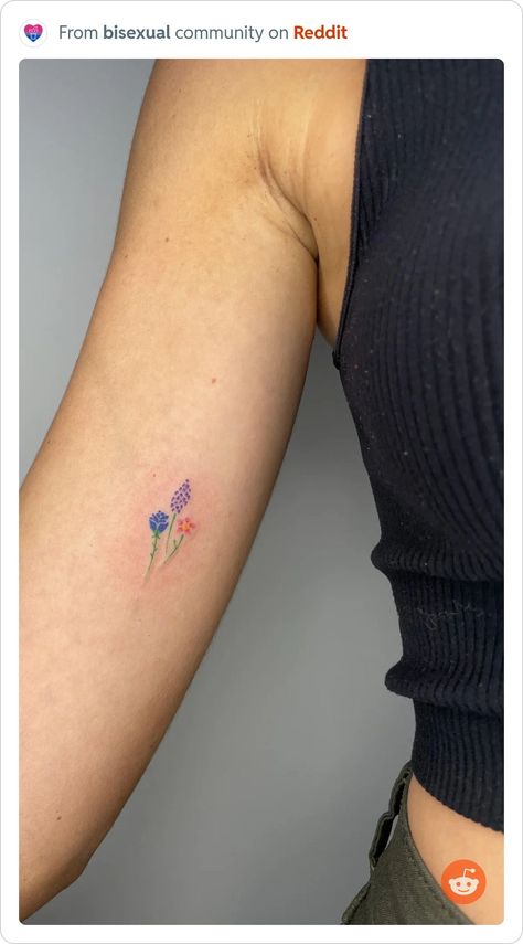 Minimalist Pride Tattoos, Small Lgbtq Tattoos, Bisexual Tattoos For Women, Sapphic Tattoo Minimalist, Subtle Bi Pride Aesthetic, Subtle Queer Tattoos, Bi Tattoos For Women, Bi Pride Tattoo Ideas, Gay Tattoo For Women