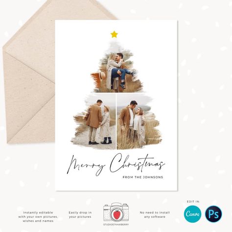 Merry Christmas Writing, Christmas Photo Collage, Photo Collage Christmas Card, Christmas Card With Photo, Christmas Tree Photo, Canva Christmas, Christmas Photo Card Template, Collage Foto, Christmas Tree Template