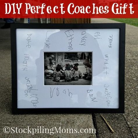 DIY Perfect Coaches Gift that cost less than $20! This would be perfect for any coach! It would also make a neat keepsake at your baseball, football or basketball banquet or party. Just have each guest sign as they enter. Softball Coach Gifts, Softball Party, Football Banquet, Football Coach Gifts, Basketball Coach Gifts, Cheer Coach Gifts, Soccer Coach Gifts, Baseball Coach Gifts, Hockey Coach