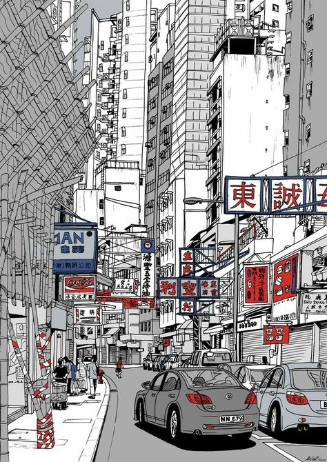 Kong Art, Cityscape Drawing, Kowloon Hong Kong, Tsim Sha Tsui, Hong Kong Art, Andermatt, Drawing Architecture, Art Alevel, Perspective Drawing Architecture