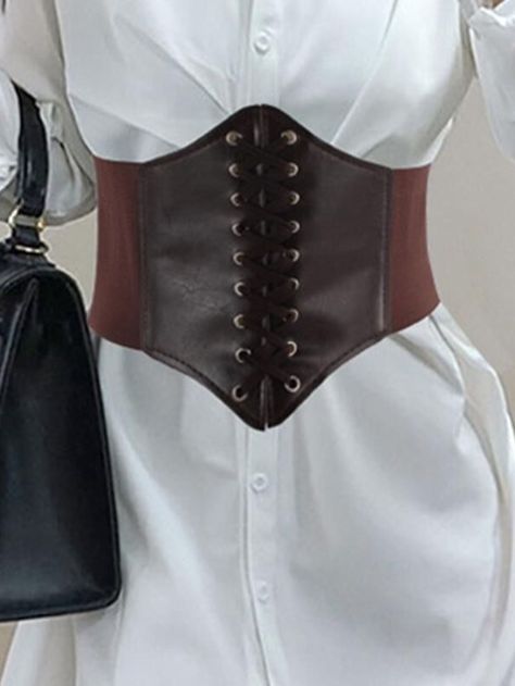 Chocolate  Collar  Elastico   Embellished   Acessórios Femininos Luxury Chic Corset Belt With Self Belt, Fringe Corset Belt, Cinto Corset, Leather Underbust Corset, Wench Costume, Corset Waist Belt, Corset Underbust, Vintage Bustier, Wide Belts For Women