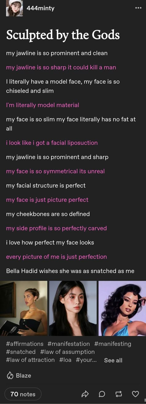 Angel Skull Affirmations, Jawline Affirmations, Symmetrical Face Affirmations, Face Affirmations, Friends Affirmations, Audrey Core, Symmetrical Face, 2025 Quotes, Baddie Affirmations