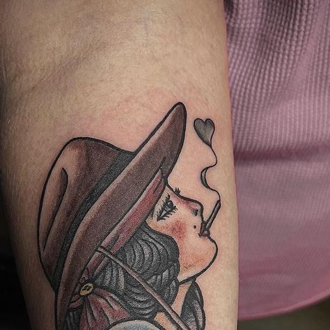 American Traditional Cowgirl Tattoo; Abbigail Clines, Double-Time Tattoo American Traditional Girl Tattoo, Western Girl Tattoo, Old School Cowgirl Tattoo, Trad Cowgirl Tattoo, Traditional Western Tattoo Flash, American Traditional Cowgirl, American Traditional Cowgirl Tattoo, Traditional Cowgirl Tattoo, Traditional Tattoo Cowgirl