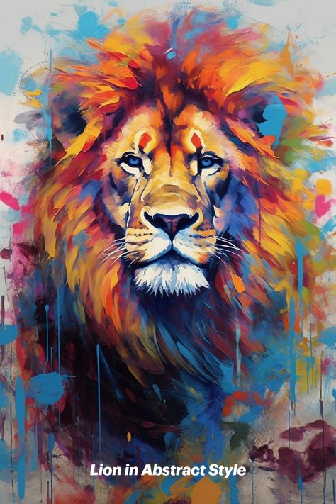 MidJourney experiments in prompt engineering and exploring art styles. Lion Painting Watercolor, Lion Painting Acrylic, Lion Painting Art, Colorful Lion Painting, Lion Paintings, African Portraits Art, Animal Paintings Acrylic, Abstract Lion, Prompt Engineering