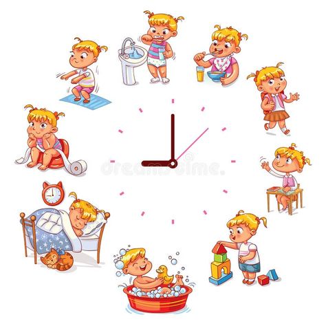 Daily Routine Activities, Baby Cartoon Characters, Routine Schedule, Kids Routine Chart, Funny Cartoon Characters, Kids Schedule, Simple Watches, Routine Chart, Baby Cartoon