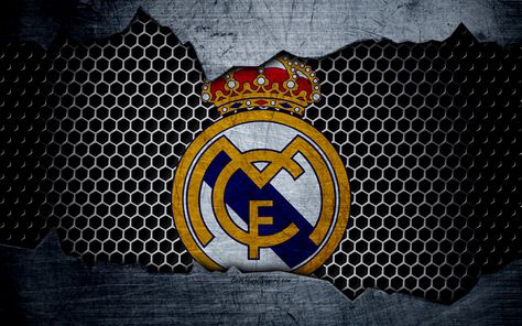 Download wallpapers Real Madrid, 4k, La Liga, football, emblem, Real logo, Madrid, Spain, football club, metal texture, grunge 4k Wallpaper, Wallpaper 4k, Real Madrid, Madrid, Football, Wallpapers, American Football