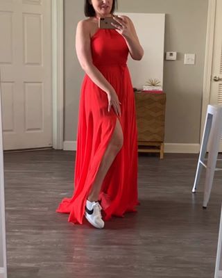 Red Prom Dress With Sneakers, Sneakers And Formal Dress, Red Dress With Sneakers Outfit, Prom Dress With Tennis Shoes, Red Dress And Sneakers, Prom Dresses With Tennis Shoes, Sneakers With Formal Dress, Tennis Shoes With Prom Dresses, Prom Dress And Sneakers