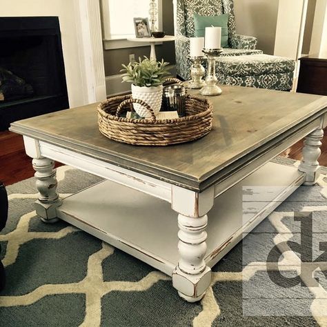 Distressed coffee table, using satin white, sanded top with oiled and grey stain. Grey Distressed Furniture, Farmhouse Coffee Table Decor, Distressed Coffee Table, Distressed Furniture Diy, Painted Coffee Tables, Stained Table, Painted Furniture Colors, Coffee Table Farmhouse, Grey Stain