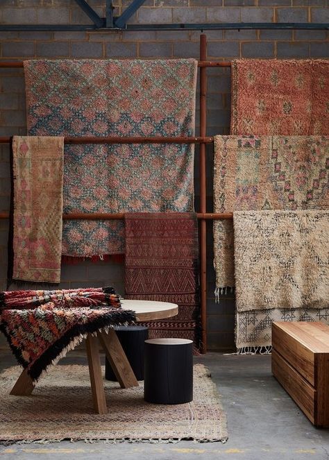 Carpet Store Design, Moroccan Rug Living Room, Moroccan Style Interior, Rugs Australia, Carpet Stores, Jaipur Rugs, Timber Furniture, Carpet Shops, Showroom Design